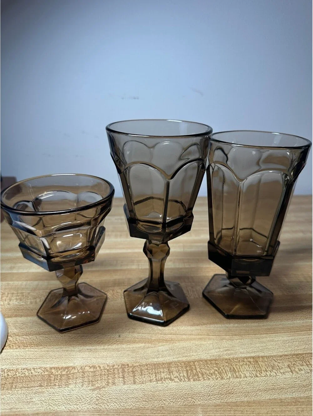 Vintage Fostoria Virginia Brown Water Goblet Glass Set of 3